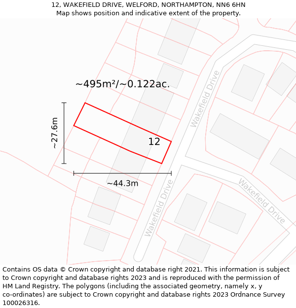 12, WAKEFIELD DRIVE, WELFORD, NORTHAMPTON, NN6 6HN: Plot and title map