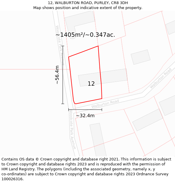 12, WALBURTON ROAD, PURLEY, CR8 3DH: Plot and title map