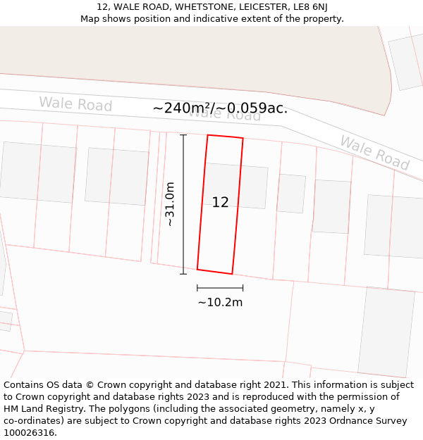 12, WALE ROAD, WHETSTONE, LEICESTER, LE8 6NJ: Plot and title map