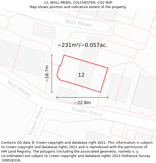 12, WALL MEWS, COLCHESTER, CO2 9GP: Plot and title map