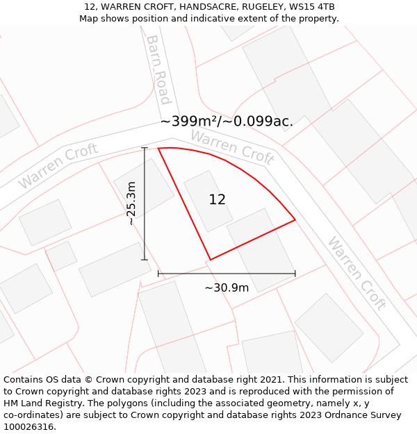 12, WARREN CROFT, HANDSACRE, RUGELEY, WS15 4TB: Plot and title map