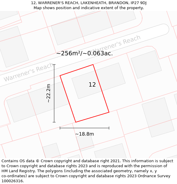 12, WARRENER'S REACH, LAKENHEATH, BRANDON, IP27 9DJ: Plot and title map