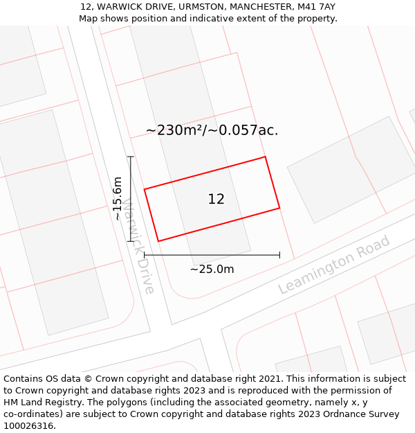 12, WARWICK DRIVE, URMSTON, MANCHESTER, M41 7AY: Plot and title map