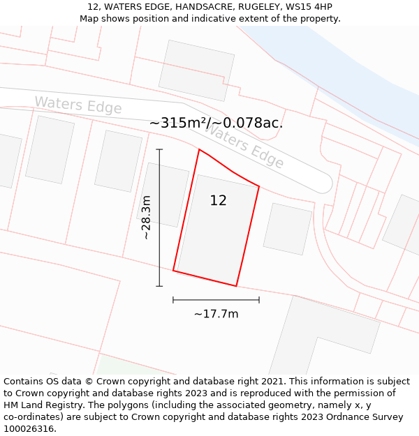 12, WATERS EDGE, HANDSACRE, RUGELEY, WS15 4HP: Plot and title map