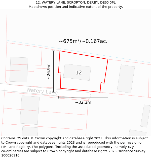 12, WATERY LANE, SCROPTON, DERBY, DE65 5PL: Plot and title map