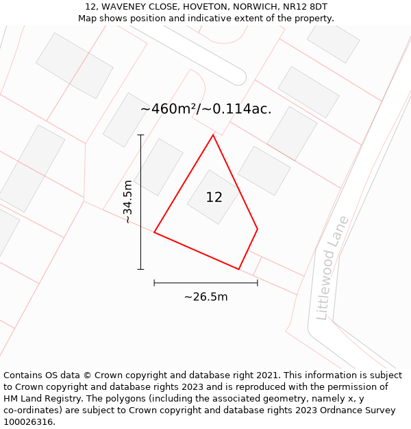 12, WAVENEY CLOSE, HOVETON, NORWICH, NR12 8DT: Plot and title map