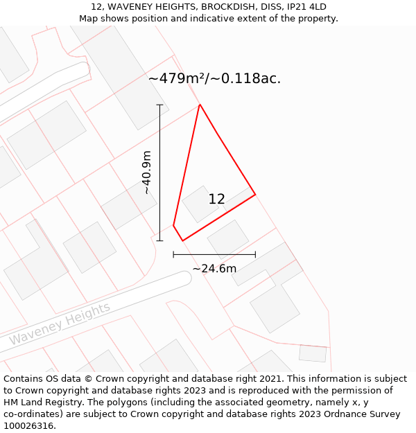 12, WAVENEY HEIGHTS, BROCKDISH, DISS, IP21 4LD: Plot and title map