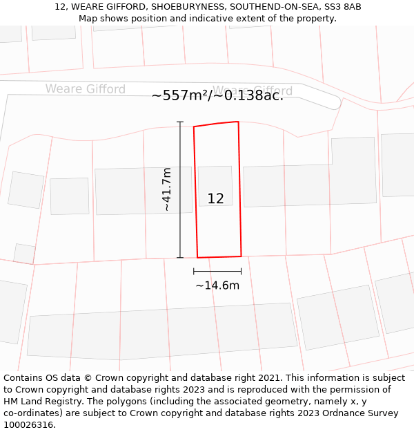 12, WEARE GIFFORD, SHOEBURYNESS, SOUTHEND-ON-SEA, SS3 8AB: Plot and title map