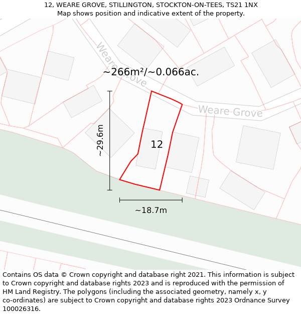 12, WEARE GROVE, STILLINGTON, STOCKTON-ON-TEES, TS21 1NX: Plot and title map