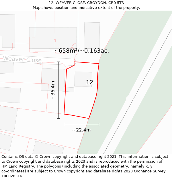 12, WEAVER CLOSE, CROYDON, CR0 5TS: Plot and title map