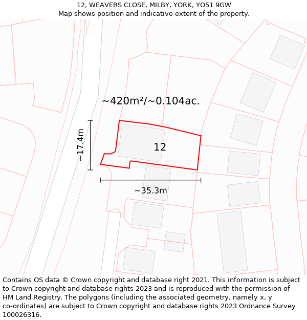 12, WEAVERS CLOSE, MILBY, YORK, YO51 9GW: Plot and title map