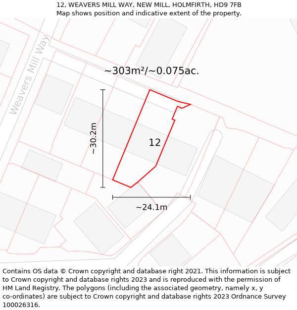 12, WEAVERS MILL WAY, NEW MILL, HOLMFIRTH, HD9 7FB: Plot and title map