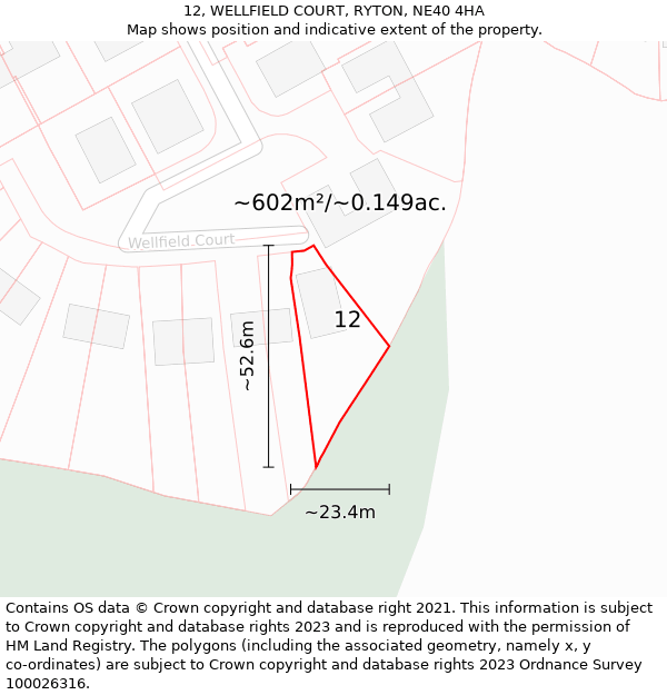 12, WELLFIELD COURT, RYTON, NE40 4HA: Plot and title map