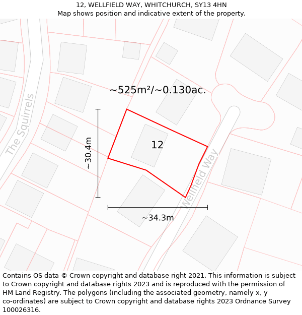 12, WELLFIELD WAY, WHITCHURCH, SY13 4HN: Plot and title map