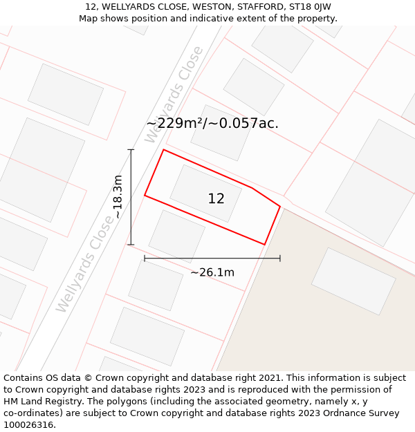 12, WELLYARDS CLOSE, WESTON, STAFFORD, ST18 0JW: Plot and title map