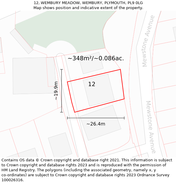 12, WEMBURY MEADOW, WEMBURY, PLYMOUTH, PL9 0LG: Plot and title map