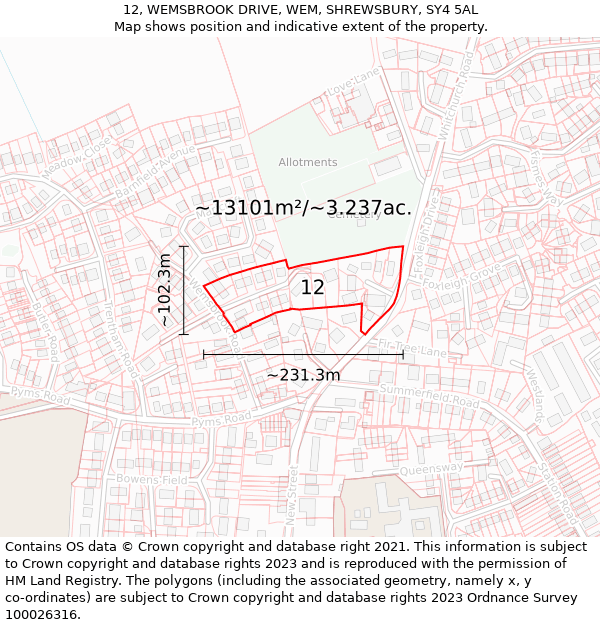 12, WEMSBROOK DRIVE, WEM, SHREWSBURY, SY4 5AL: Plot and title map