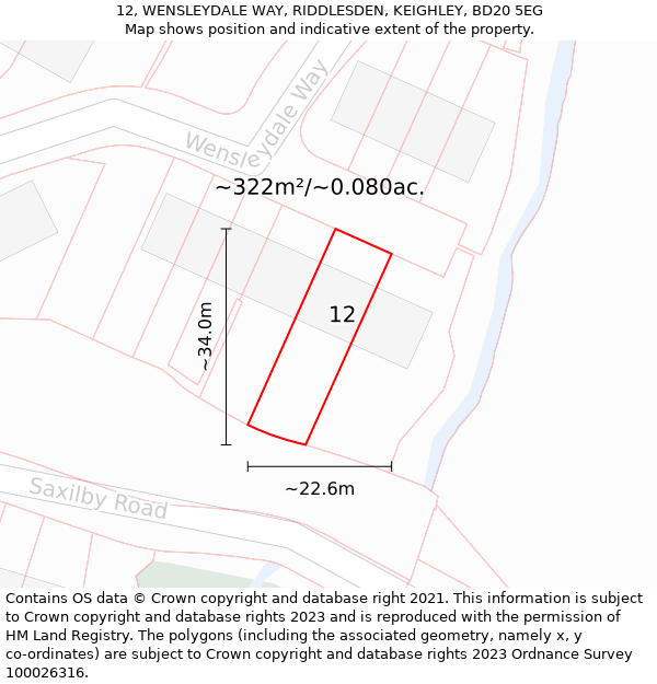 12, WENSLEYDALE WAY, RIDDLESDEN, KEIGHLEY, BD20 5EG: Plot and title map