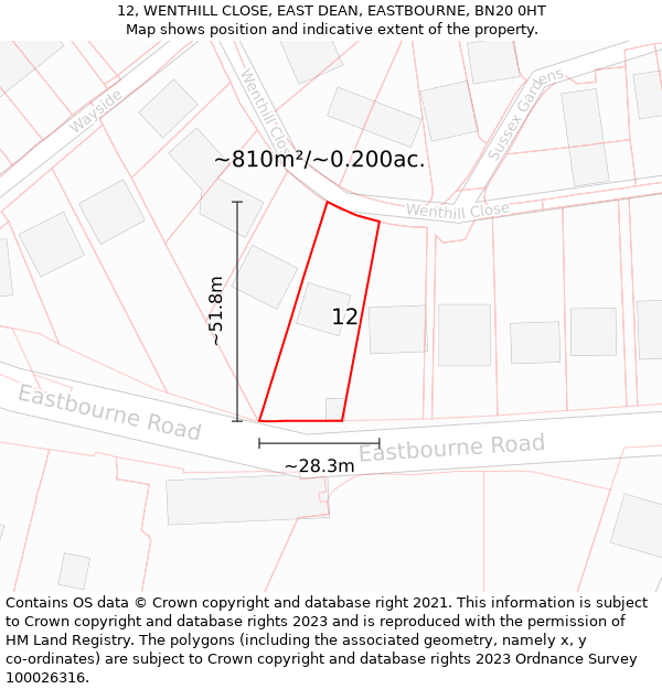 12, WENTHILL CLOSE, EAST DEAN, EASTBOURNE, BN20 0HT: Plot and title map