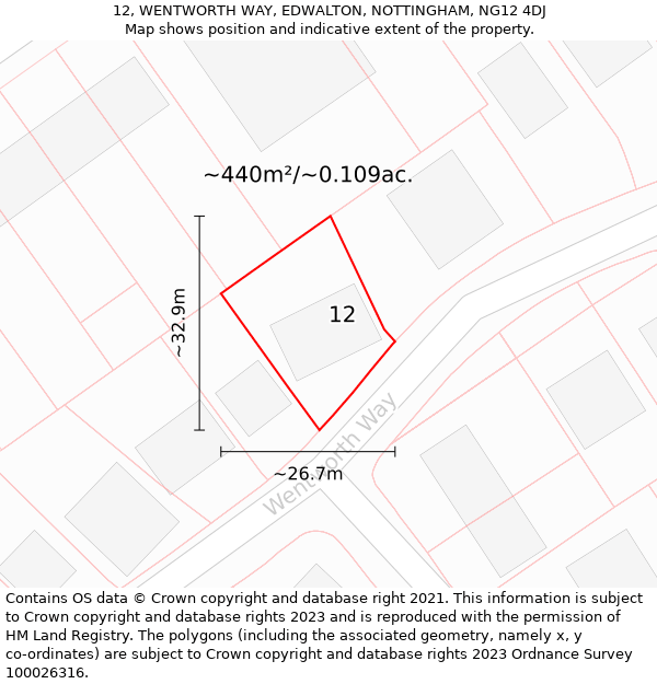 12, WENTWORTH WAY, EDWALTON, NOTTINGHAM, NG12 4DJ: Plot and title map