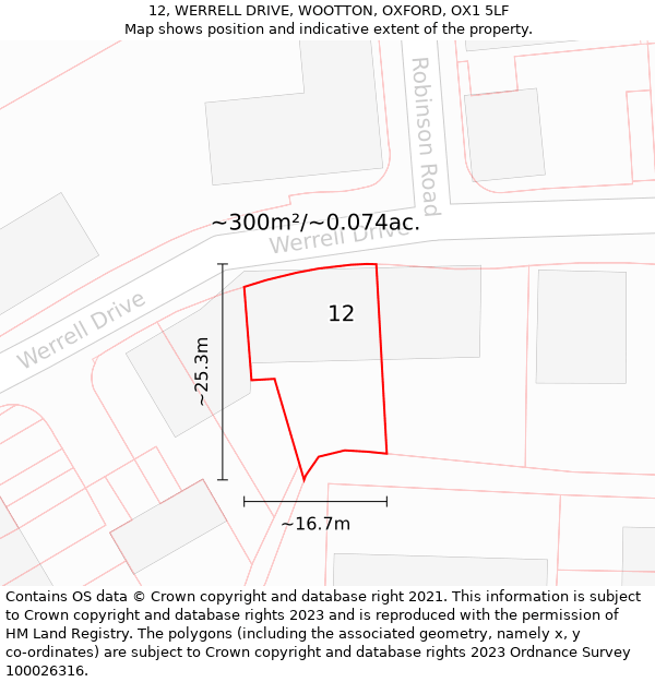 12, WERRELL DRIVE, WOOTTON, OXFORD, OX1 5LF: Plot and title map