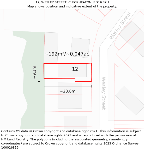 12, WESLEY STREET, CLECKHEATON, BD19 3PU: Plot and title map