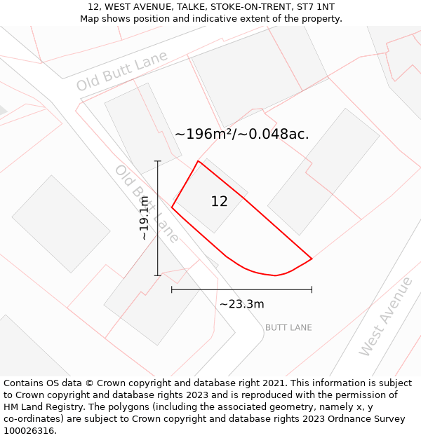 12, WEST AVENUE, TALKE, STOKE-ON-TRENT, ST7 1NT: Plot and title map