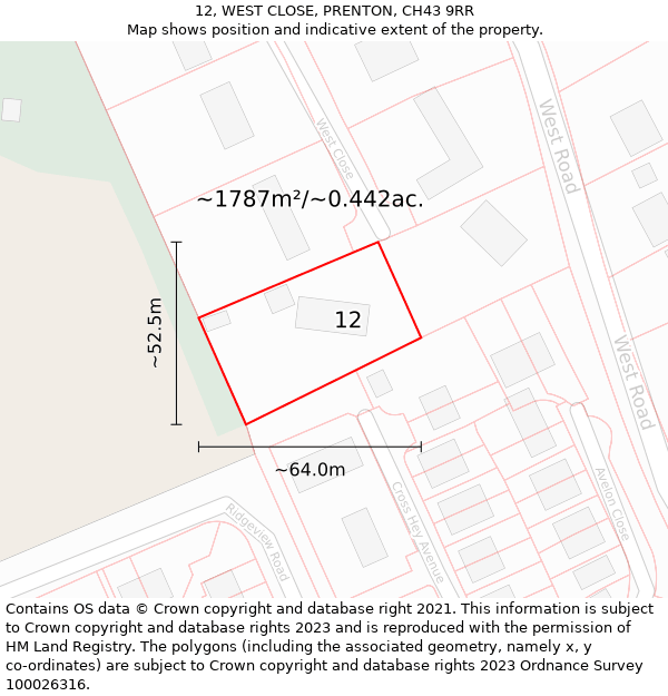 12, WEST CLOSE, PRENTON, CH43 9RR: Plot and title map