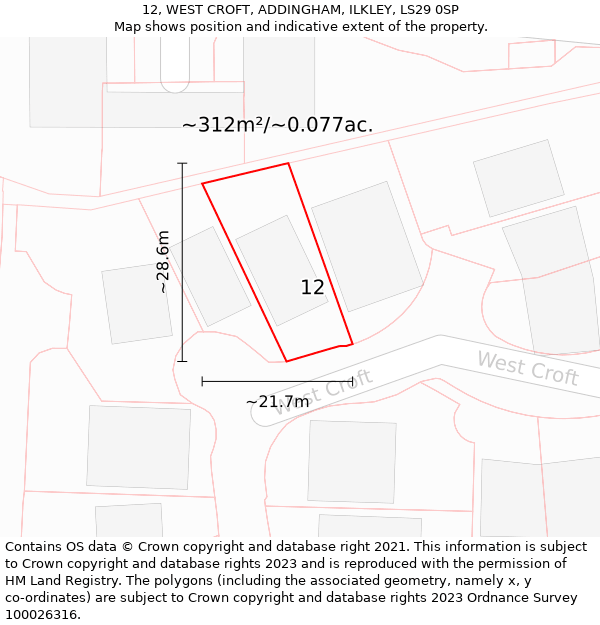 12, WEST CROFT, ADDINGHAM, ILKLEY, LS29 0SP: Plot and title map