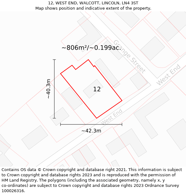 12, WEST END, WALCOTT, LINCOLN, LN4 3ST: Plot and title map