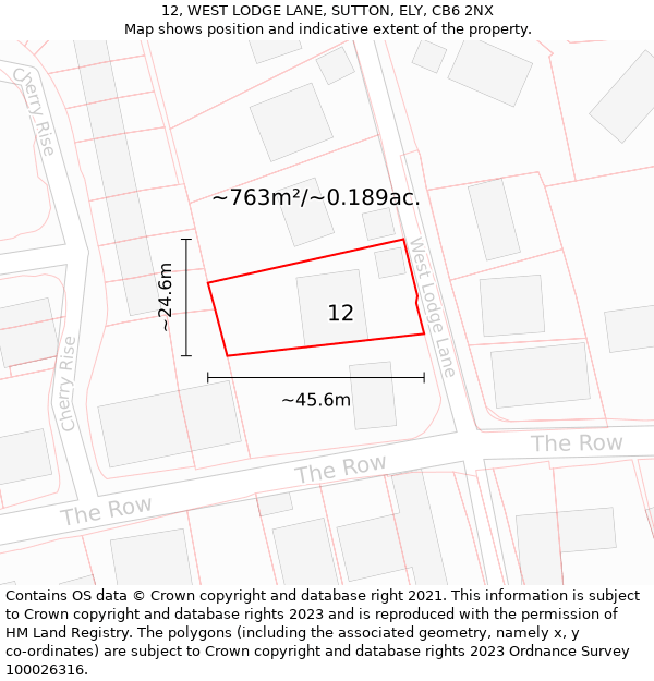 12, WEST LODGE LANE, SUTTON, ELY, CB6 2NX: Plot and title map