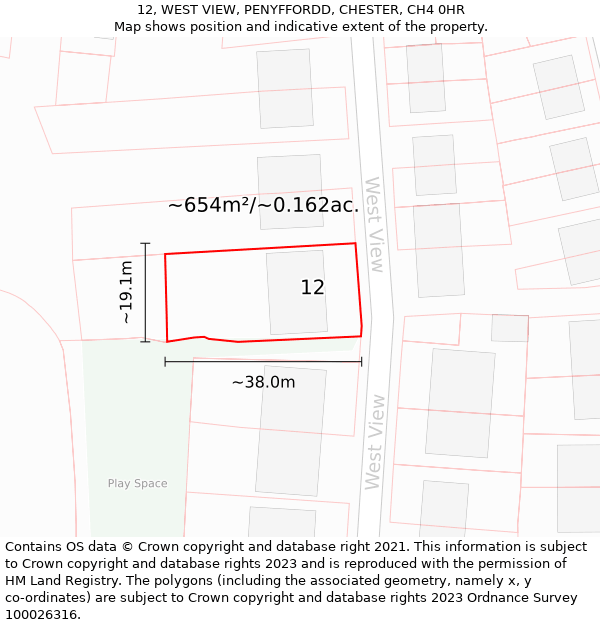 12, WEST VIEW, PENYFFORDD, CHESTER, CH4 0HR: Plot and title map