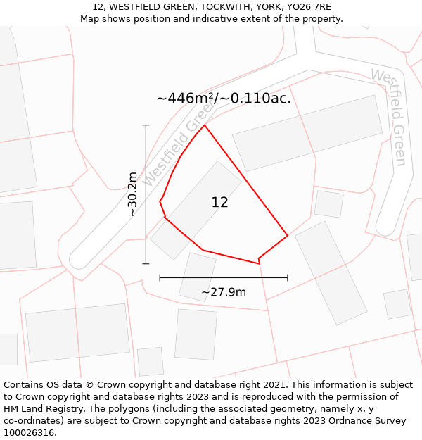 12, WESTFIELD GREEN, TOCKWITH, YORK, YO26 7RE: Plot and title map