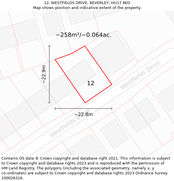 12, WESTFIELDS DRIVE, BEVERLEY, HU17 8ED: Plot and title map