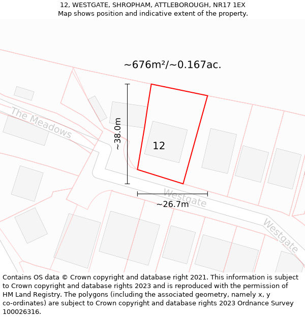 12, WESTGATE, SHROPHAM, ATTLEBOROUGH, NR17 1EX: Plot and title map