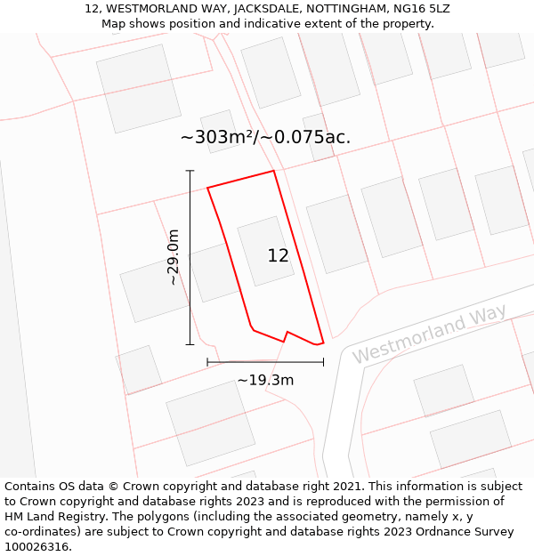 12, WESTMORLAND WAY, JACKSDALE, NOTTINGHAM, NG16 5LZ: Plot and title map