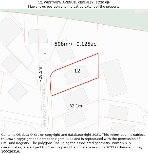 12, WESTVIEW AVENUE, KEIGHLEY, BD20 6JH: Plot and title map