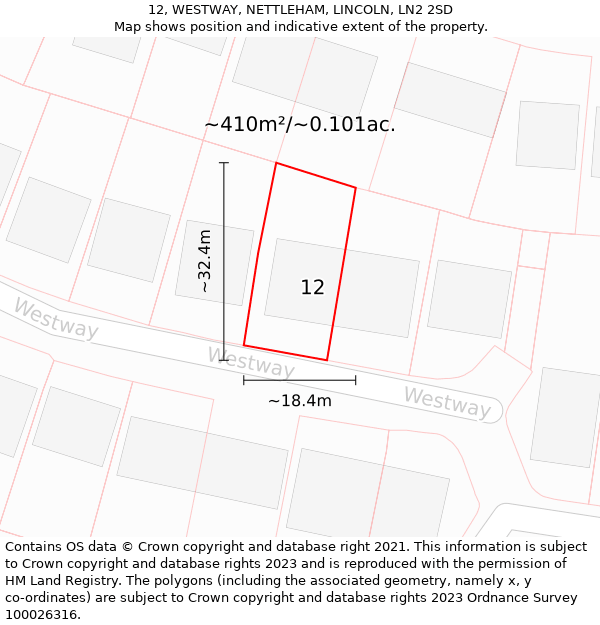 12, WESTWAY, NETTLEHAM, LINCOLN, LN2 2SD: Plot and title map