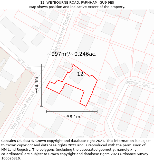 12, WEYBOURNE ROAD, FARNHAM, GU9 9ES: Plot and title map