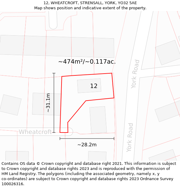 12, WHEATCROFT, STRENSALL, YORK, YO32 5AE: Plot and title map