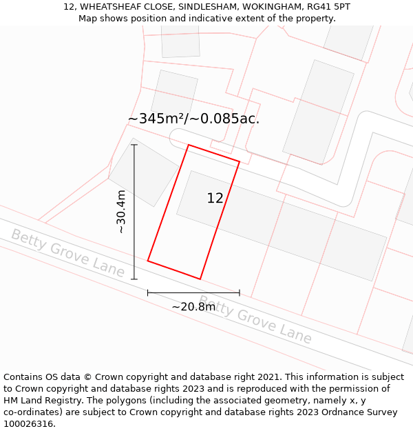 12, WHEATSHEAF CLOSE, SINDLESHAM, WOKINGHAM, RG41 5PT: Plot and title map