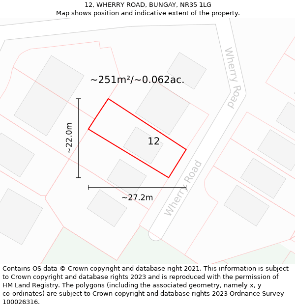 12, WHERRY ROAD, BUNGAY, NR35 1LG: Plot and title map