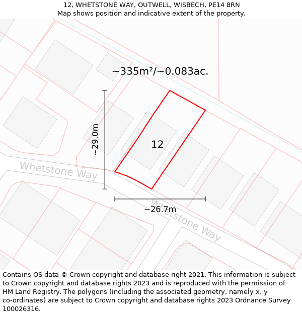 12, WHETSTONE WAY, OUTWELL, WISBECH, PE14 8RN: Plot and title map