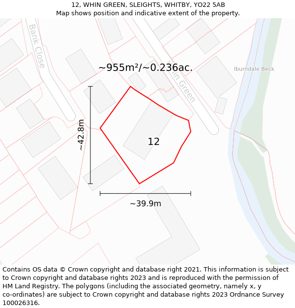 12, WHIN GREEN, SLEIGHTS, WHITBY, YO22 5AB: Plot and title map