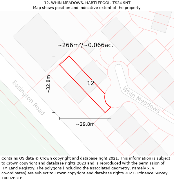 12, WHIN MEADOWS, HARTLEPOOL, TS24 9NT: Plot and title map