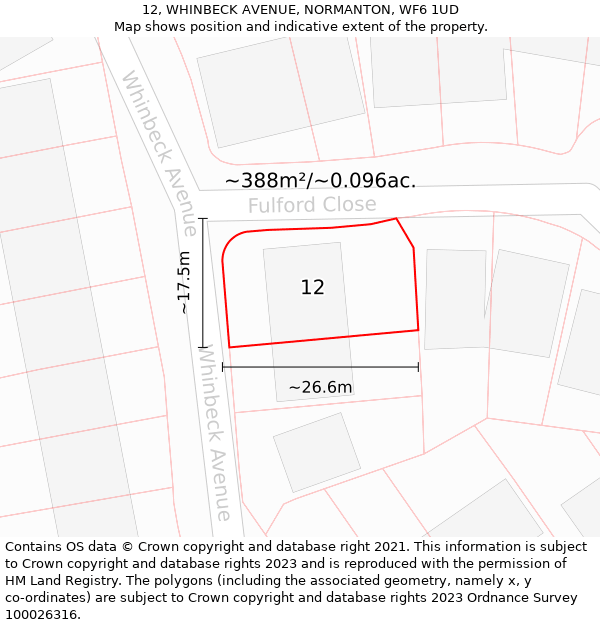 12, WHINBECK AVENUE, NORMANTON, WF6 1UD: Plot and title map