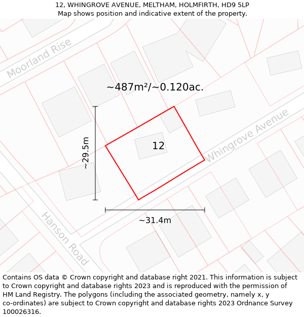 12, WHINGROVE AVENUE, MELTHAM, HOLMFIRTH, HD9 5LP: Plot and title map