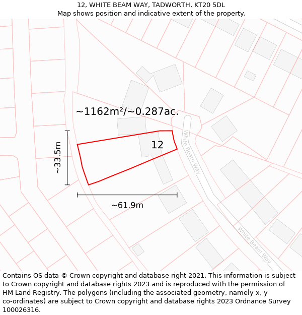 12, WHITE BEAM WAY, TADWORTH, KT20 5DL: Plot and title map