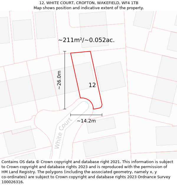 12, WHITE COURT, CROFTON, WAKEFIELD, WF4 1TB: Plot and title map