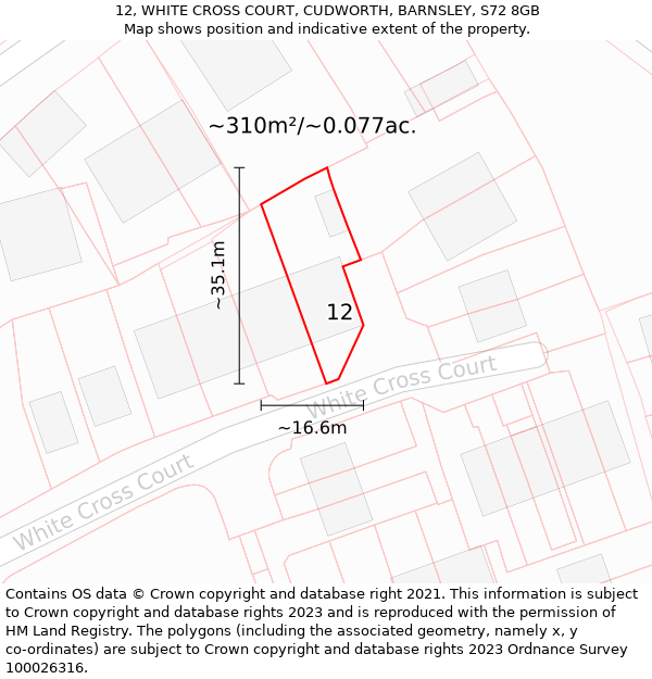 12, WHITE CROSS COURT, CUDWORTH, BARNSLEY, S72 8GB: Plot and title map